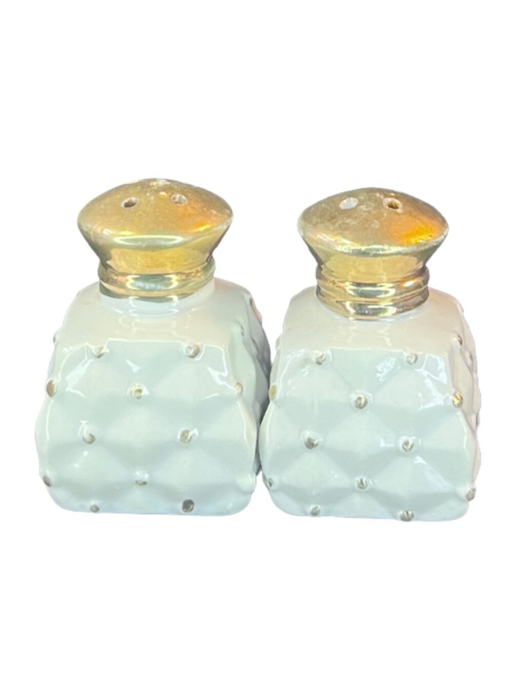 Ardalt Japan Salt Pepper Shakers White & Gold Tufted Pillow Vintage